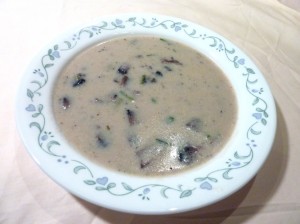 A bowl of gluten free cream of mushroom soup