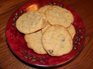 a plate of gluten free chocolate chip cookies