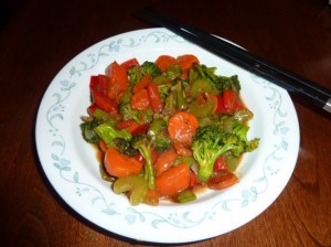 A bowl of stir fried vegetables