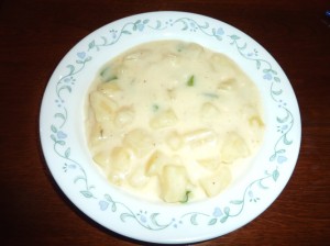 a bowl of cream of potato soup